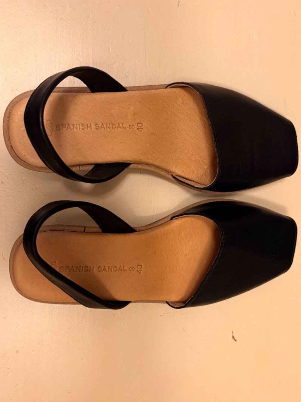 Spanish Sandal Comoany Peep Toe Sandals, Black, Size 40 NEW